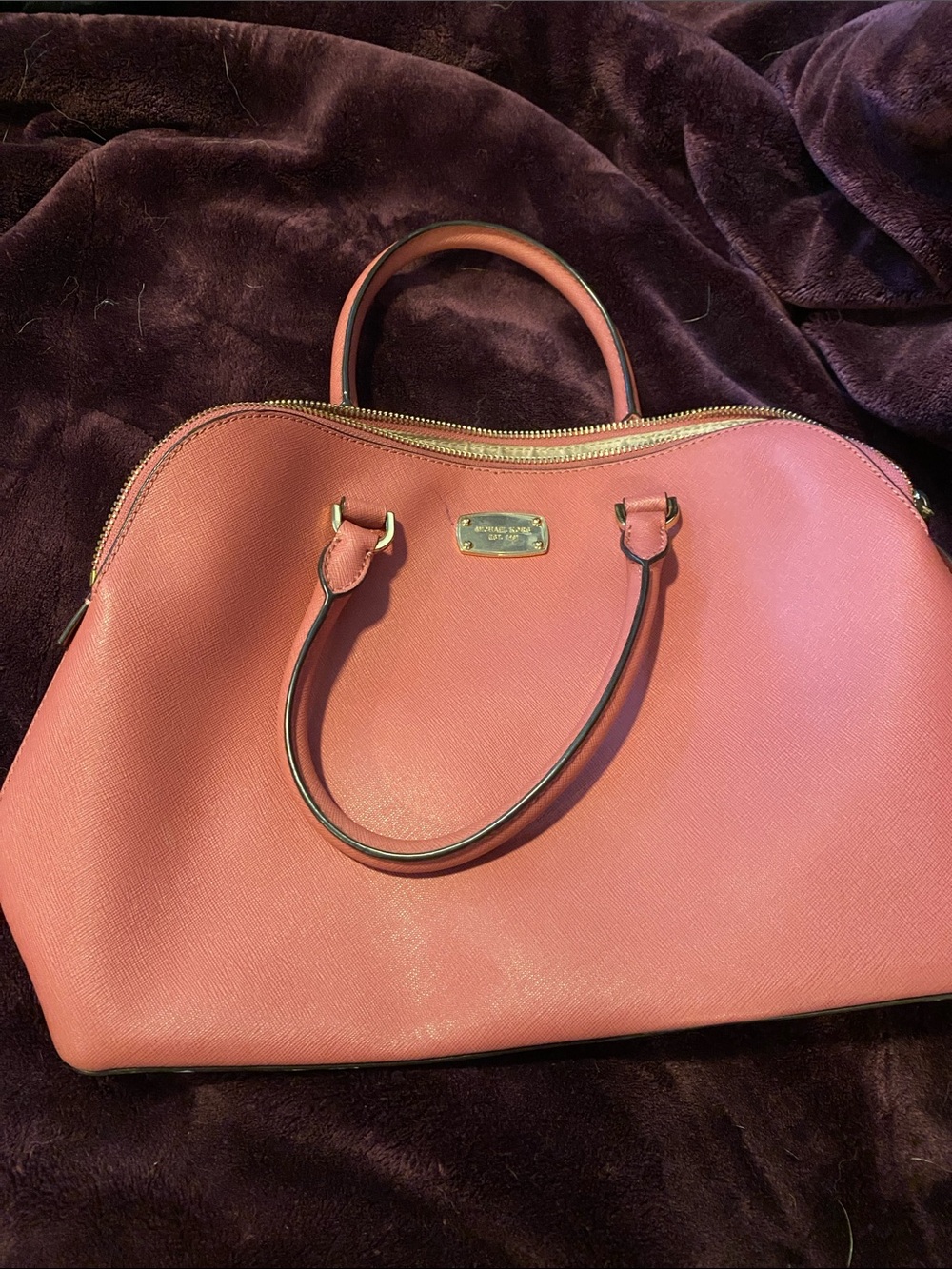 Michael Kors Coral Pink Dome Satchel with Gold Hardware